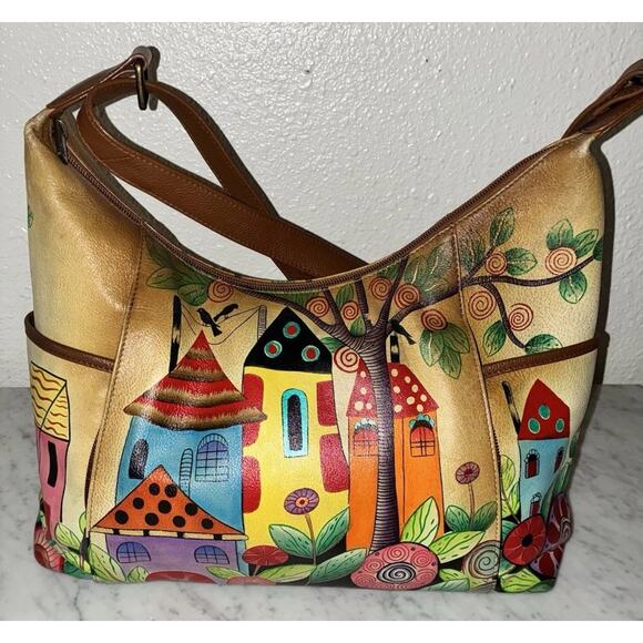 Anuschka Village of Dreams Tan Hand-Painted Leather Purse - Picture 1 of 16